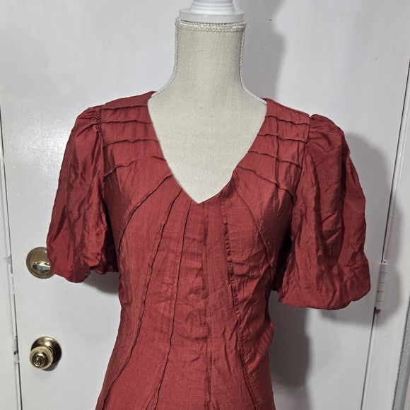TCEC Red Puffy Sleeves Mini Dress Sz Small - Picture 4 of 10